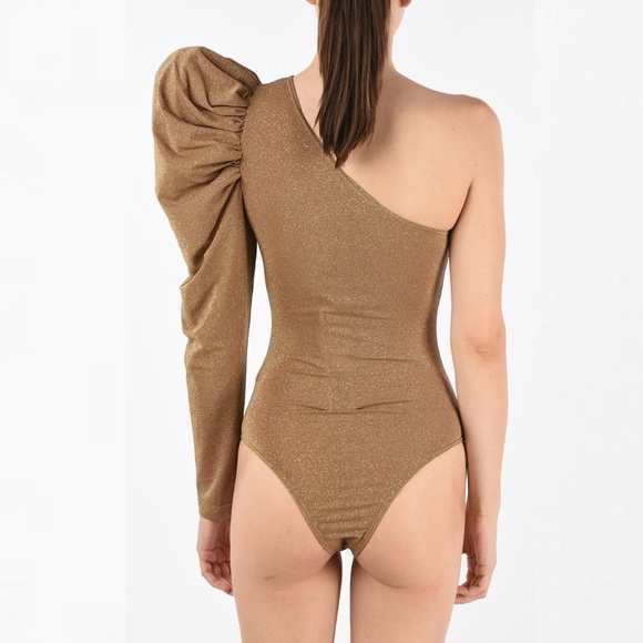 GCDS 70’s Gold Glitter One-Shoulder Bodysuit - Picture 2 of 8